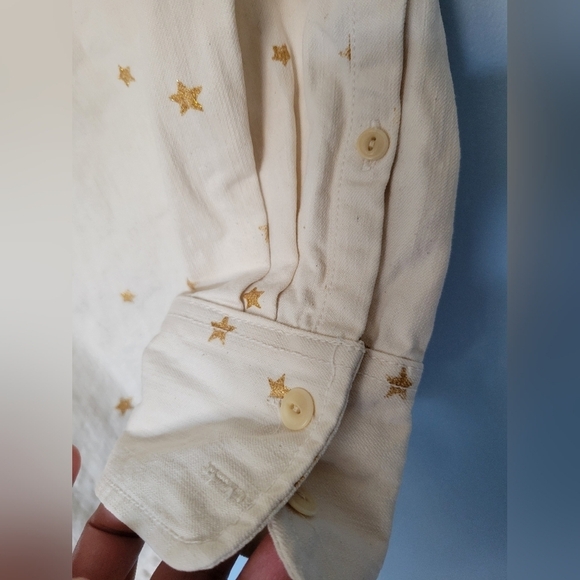 J.Crew Women's Metallic Gold Star Print Button-down Shirt Size XXS Ivory - Picture 5 of 10